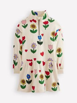 Mini Boden Kids' Half Zip Sweatshirt Dress, White/Multi, White/Multi