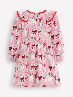 Mini Boden Kids' Long Sleeve Animal Print Ruffle Dress, Pink - view 2, Pink
