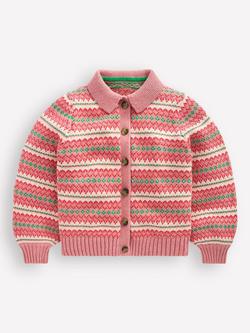 Mini Boden Kids' Collared Fair Isle Cardigan, Vintage Pink, Vintage Pink