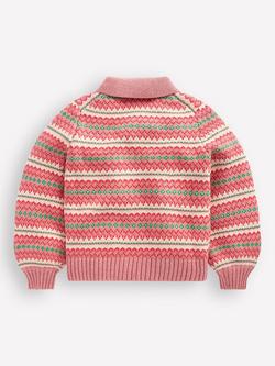 Mini Boden Kids' Collared Fair Isle Cardigan, Vintage Pink - view 2, Vintage Pink