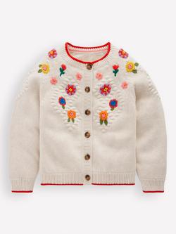 Mini Boden Kids' Cotton Floral Embroidered Cardigan, Natural/Multi, Natural/Multi