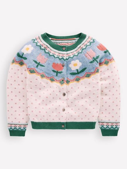 Mini Boden Kids' Edie Fair Isle Cardigan, Ecru/Multi, Ecru/Multi
