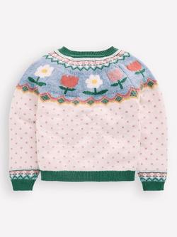 Mini Boden Kids' Edie Fair Isle Cardigan, Ecru/Multi - view 2, Ecru/Multi