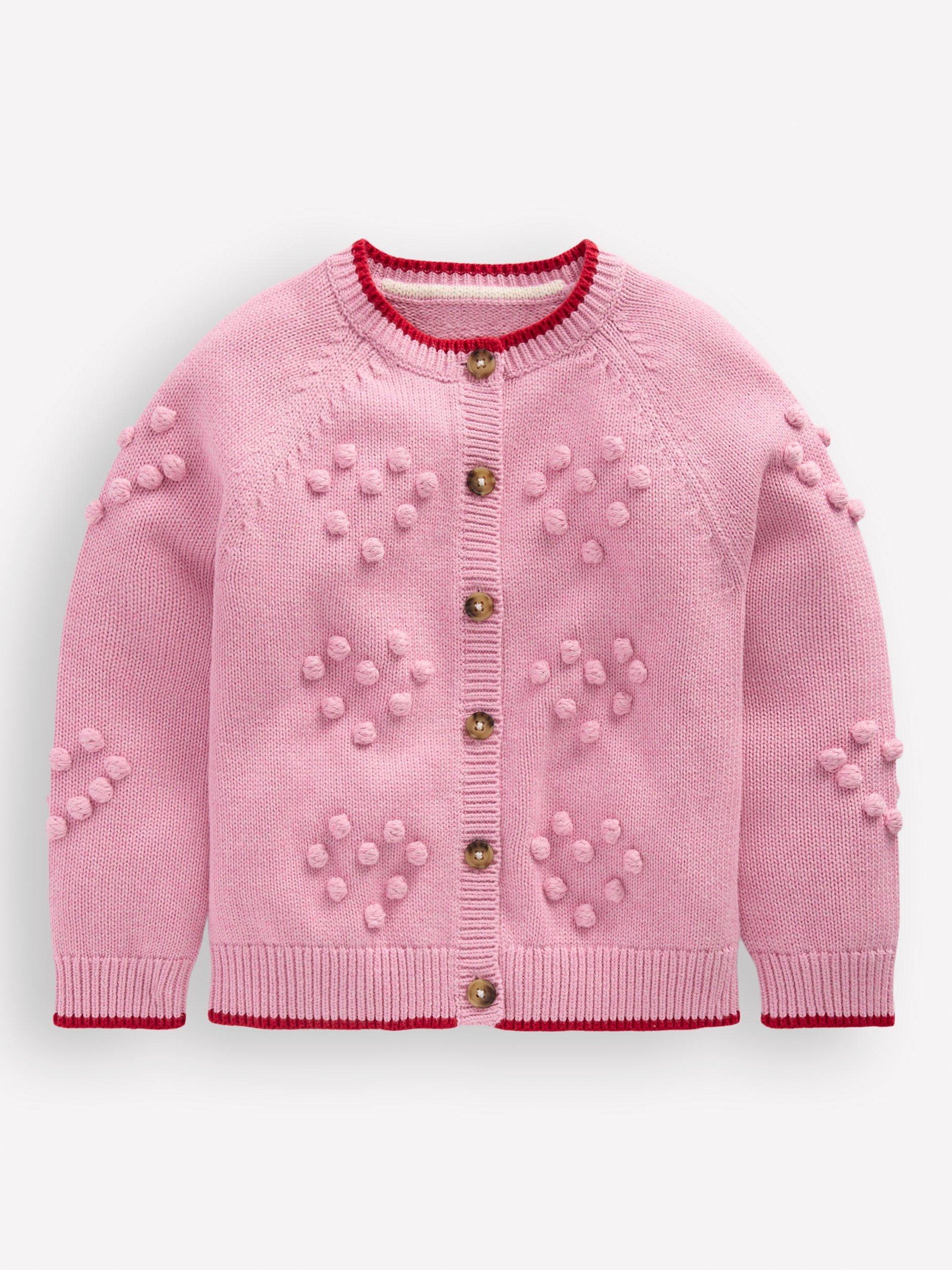 Product image 1 of 3, which shows Mini Boden Kids' Bobble Cotton Cardigan, Pink, 2-3 years