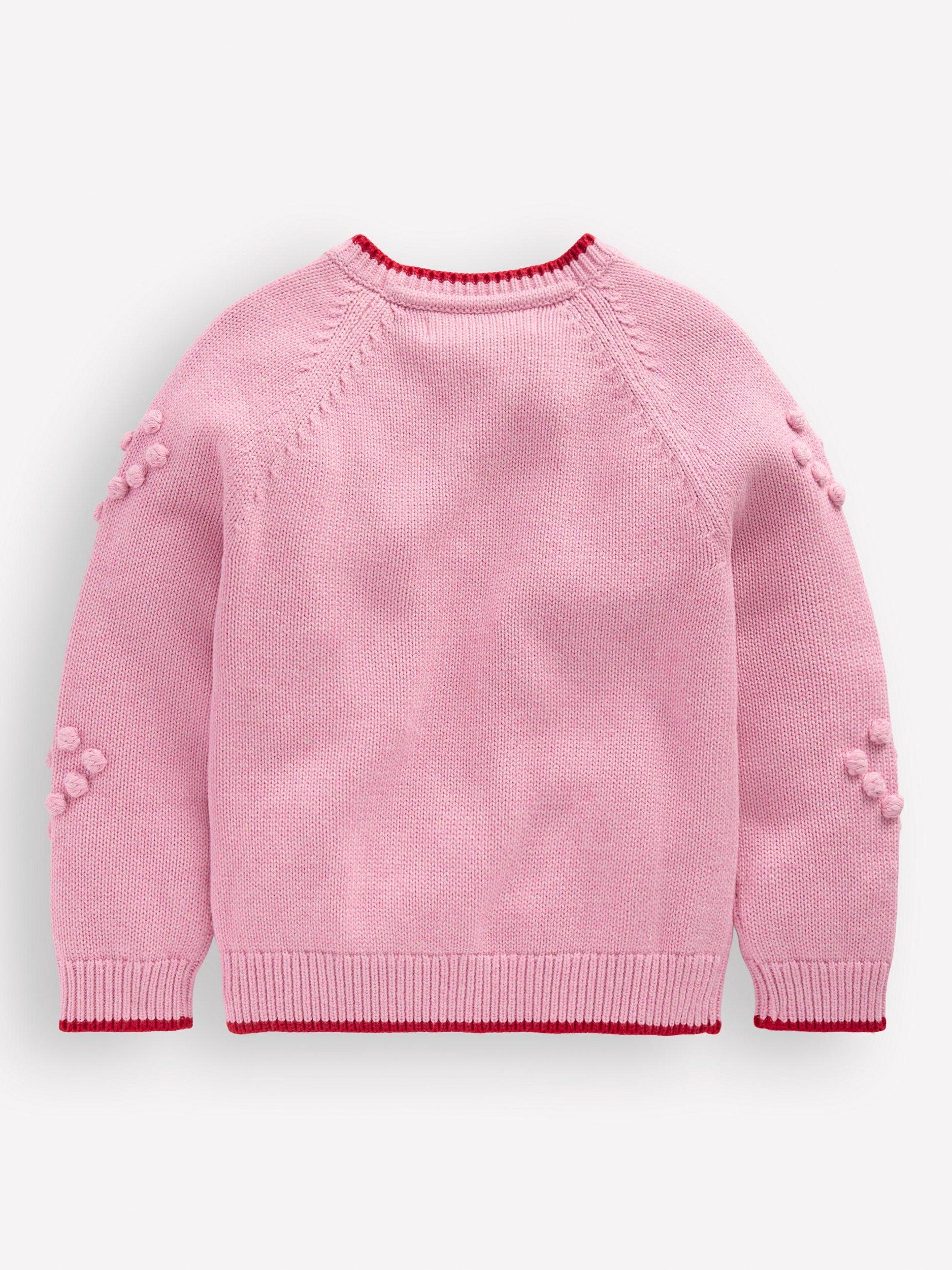 Product image 2 of 3, which shows Mini Boden Kids' Bobble Cotton Cardigan, Pink, 2-3 years