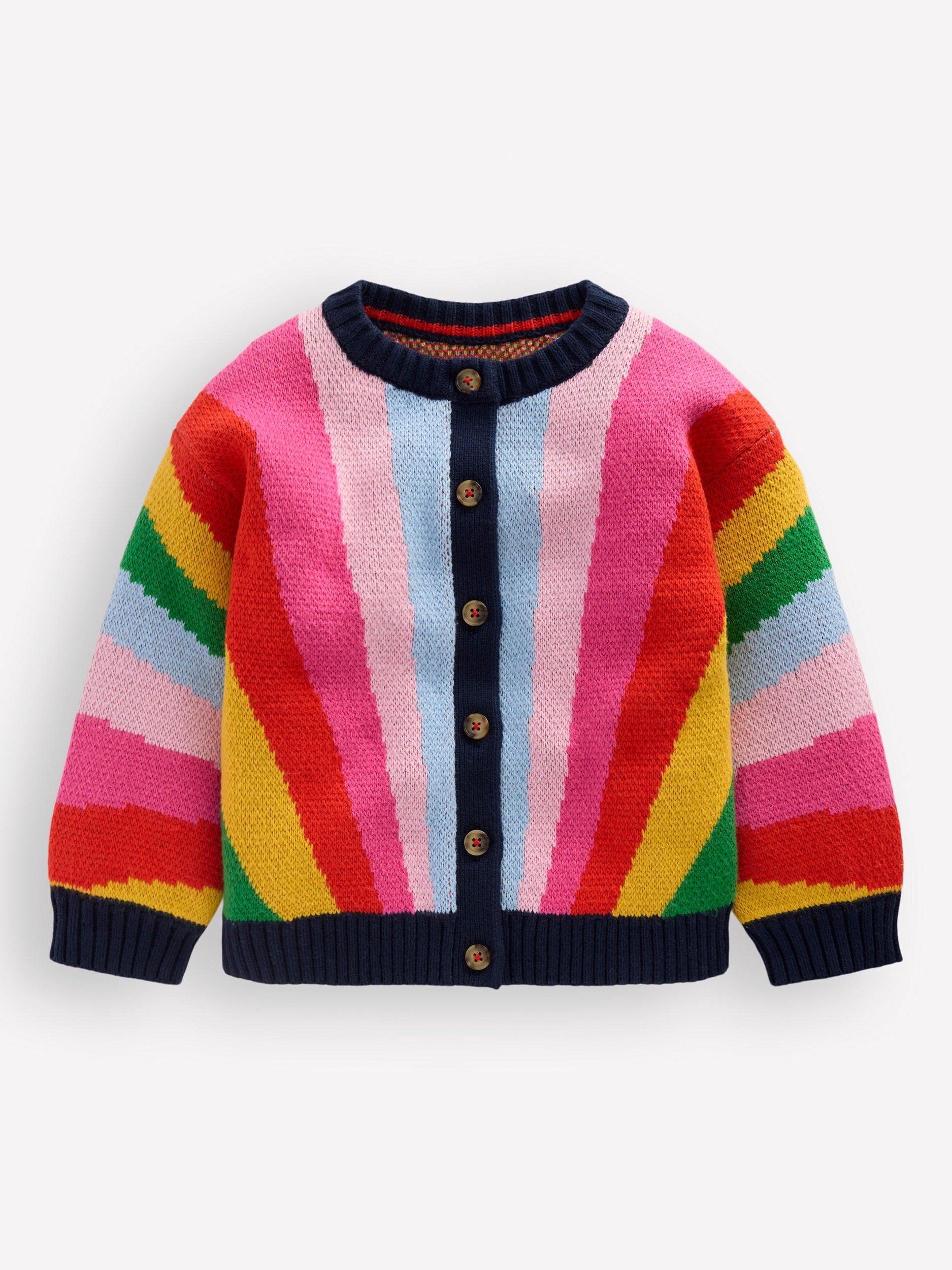 Product image 1 of 3, which shows Mini Boden Kids' Rainbow Cardigan, Multi, 2-3 years