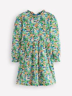 Mini Boden Kids' Floral Blouson Sleeve Dress, Green/Multi, Green/Multi
