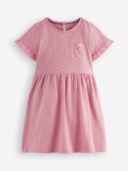 Mini Boden Kids' Broderie Pocket Dress, Pink, Pink