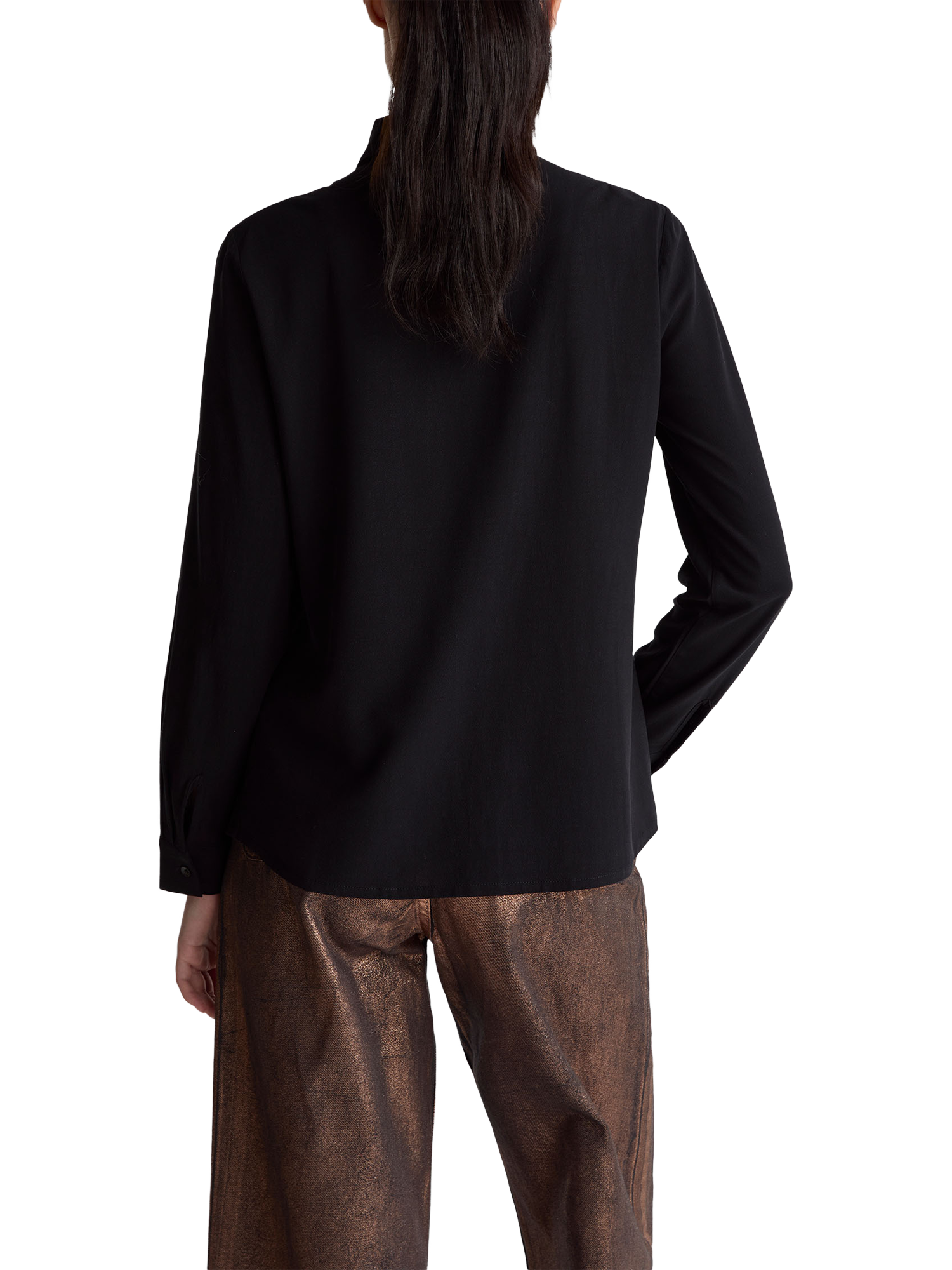 Product image 2 of 6, which shows Benetton Fluid Lyocell Long Sleeve Top, Black, XS