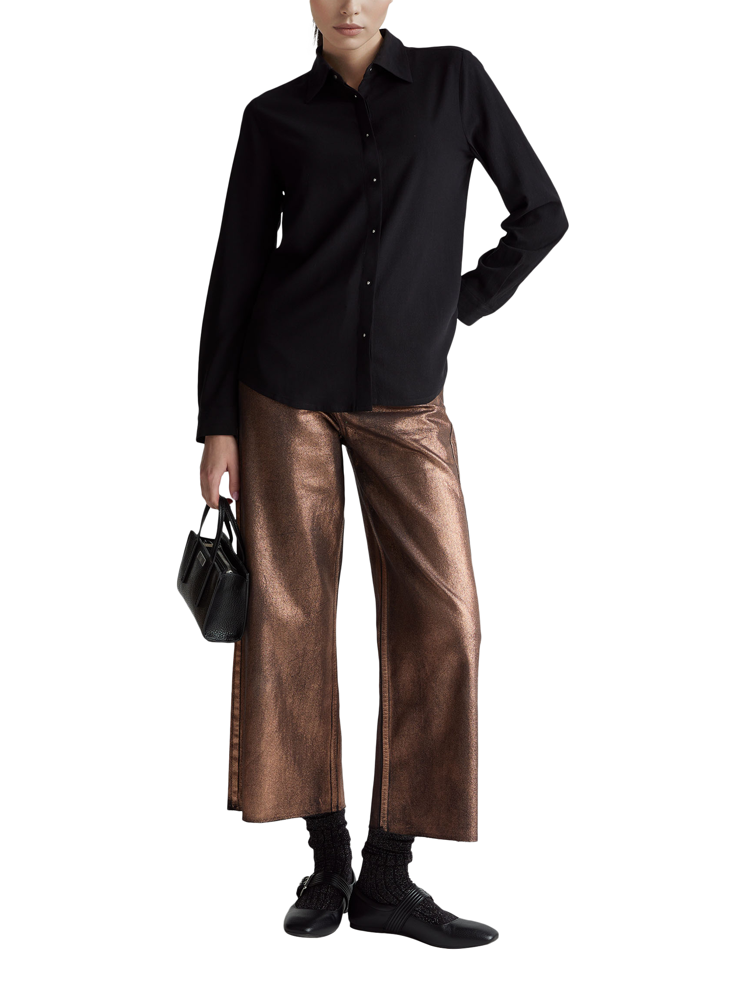 Product image 3 of 6, which shows Benetton Fluid Lyocell Long Sleeve Top, Black, XS