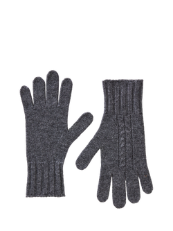 Benetton Cable Detail Wool Rich Gloves, Grey, Grey