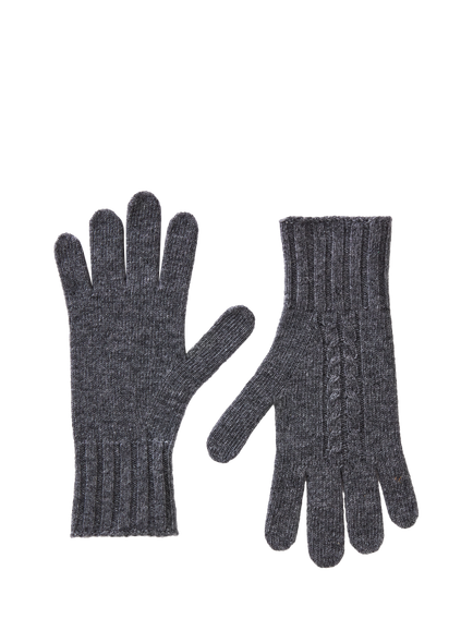 Benetton Cable Detail Wool Rich Gloves, Grey, Grey