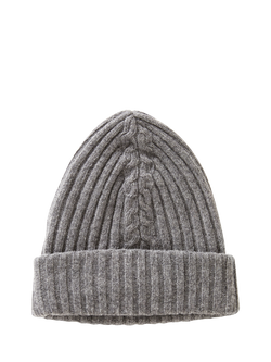Benetton Cable Detail Wool Rich Beanie Hat, Grey, Grey