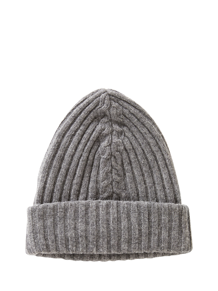 Benetton Cable Detail Wool Rich Beanie Hat, Grey, Grey