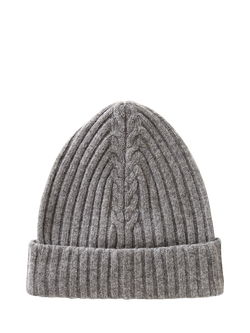 Benetton Cable Detail Wool Rich Beanie Hat, Grey - view 2, Grey