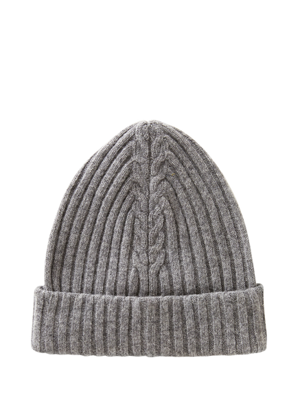 Benetton Cable Detail Wool Rich Beanie Hat, Grey - view 2, Grey