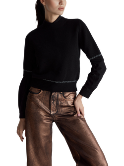 Benetton Colour Contrast Short Sleeve Wool Rich Jumper, Black, Black