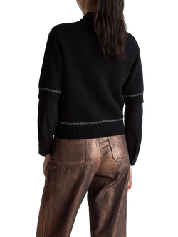 Benetton Colour Contrast Short Sleeve Wool Rich Jumper, Black - view 2, Black