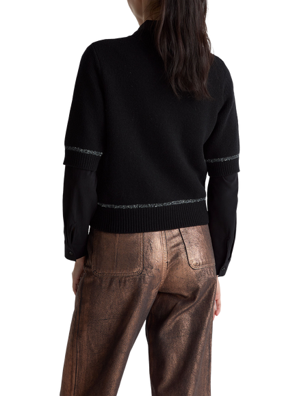 Benetton Colour Contrast Short Sleeve Wool Rich Jumper, Black - view 2, Black