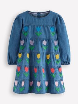 Mini Boden Kids' Twirly Tulip Denim Dress, Blue, Blue