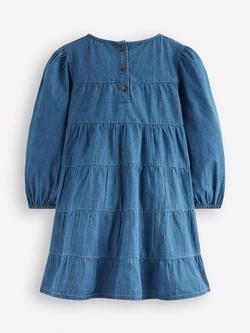Mini Boden Kids' Twirly Tulip Denim Dress, Blue - view 2, Blue