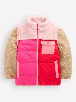 Mini Boden Kids' 2-in-1 Quilted Borg Sleeve Jacket, Pink/Multi, Pink/Multi