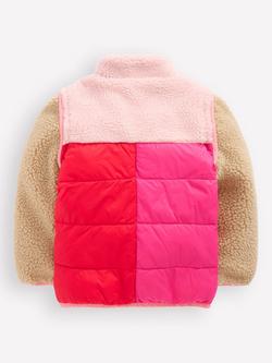 Mini Boden Kids' 2-in-1 Quilted Borg Sleeve Jacket, Pink/Multi - view 2, Pink/Multi