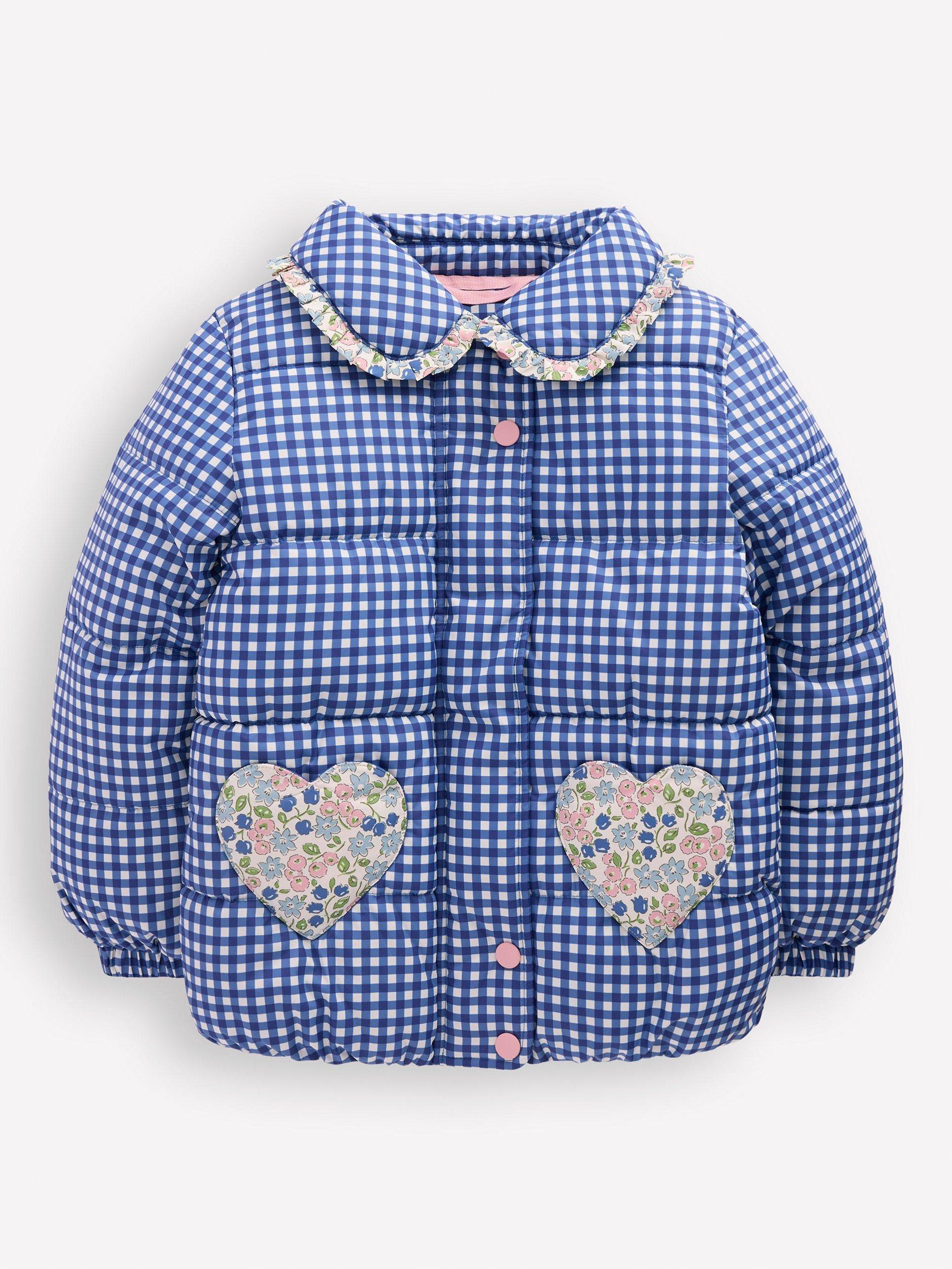 Product image 1 of 5, which shows Mini Boden Kids' Padded Gingham Coat, Blue/Multi, 2-3 years