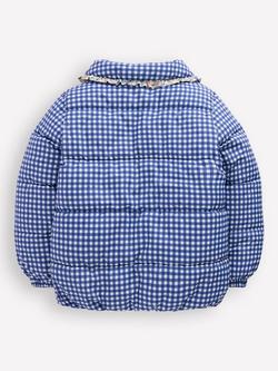 Mini Boden Kids' Padded Gingham Coat, Blue/Multi - view 2, Blue/Multi