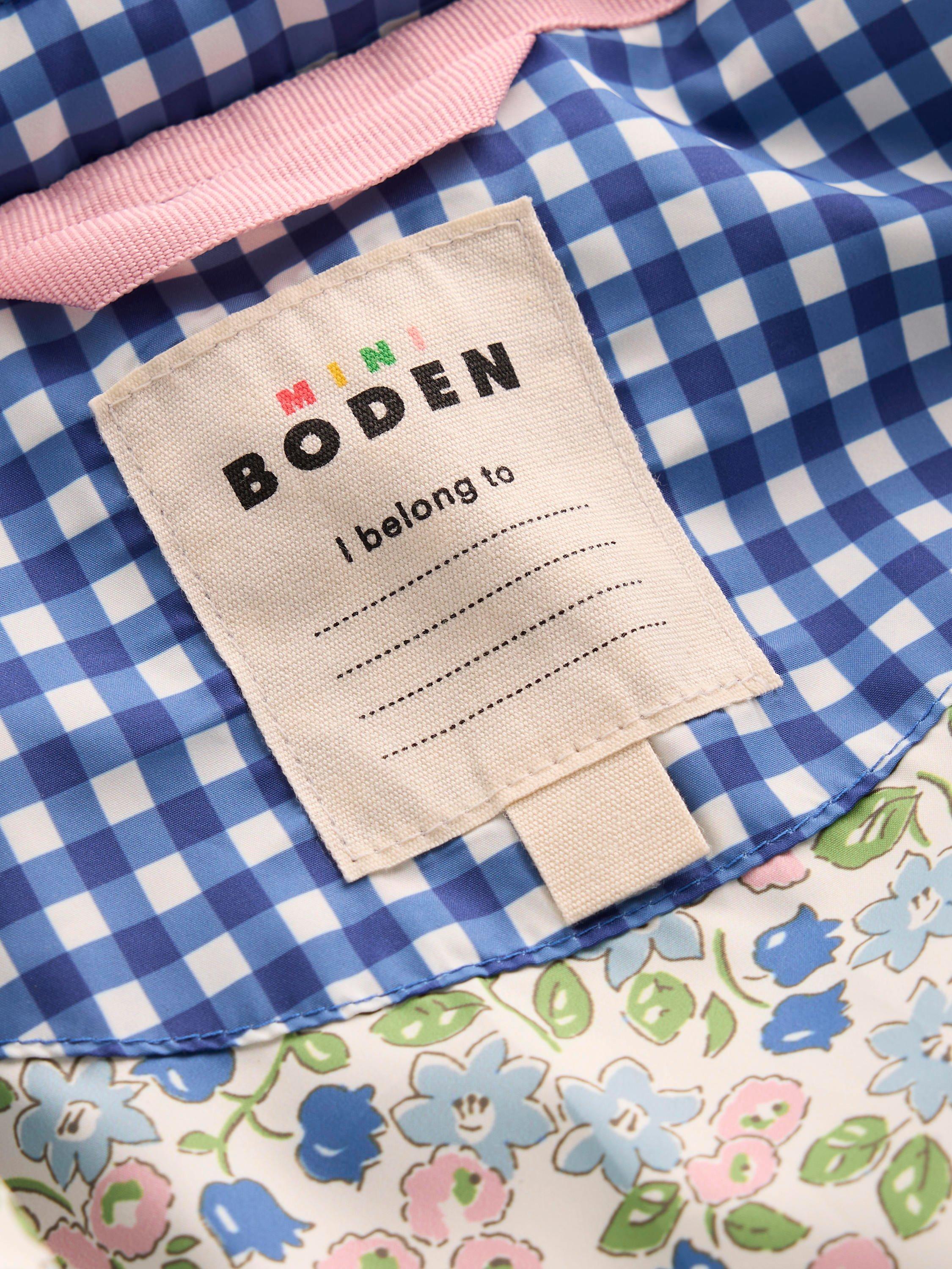 Product image 4 of 5, which shows Mini Boden Kids' Padded Gingham Coat, Blue/Multi, 2-3 years