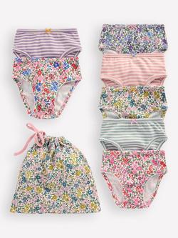 Mini Boden Kids' Briefs, Pack of 7, Multi Floral/Stripe, Multi Floral/Stripe