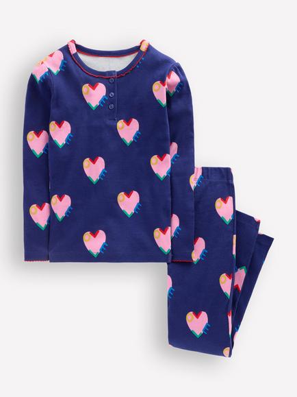 Mini Boden Kids' Snug Henley Pyjamas, Blue, Blue