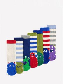 Mini Boden Kids' Cotton Blend Printed Socks, Pack of 7, Multi, Multi