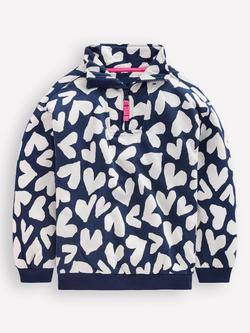 Mini Boden Kids' Half-Zip Sweatshirt, Navy Hearts, Navy Hearts