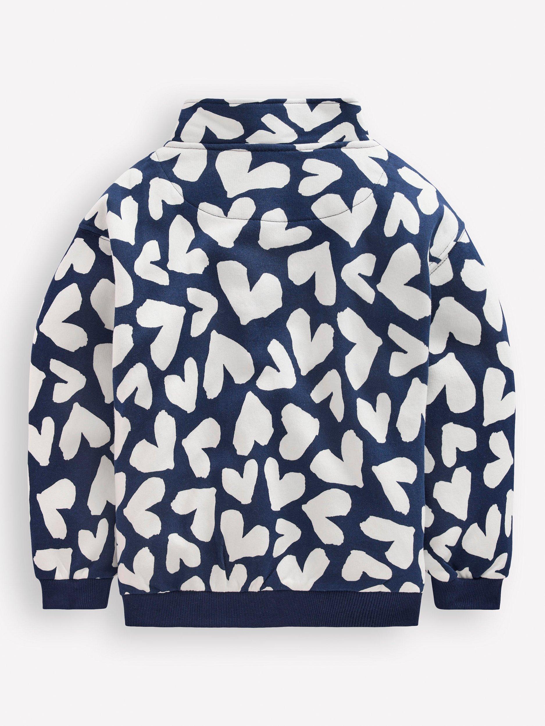 Product image 2 of 3, which shows Mini Boden Kids' Half-Zip Sweatshirt, Navy Hearts, 2-3 years