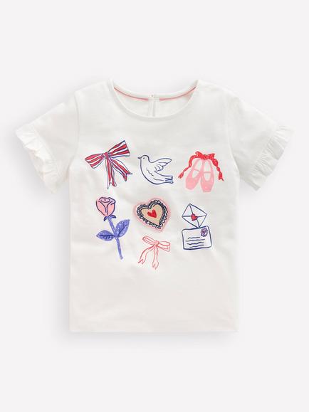 Mini Boden Kids' Frill Sleeve T-Shirt, White, White