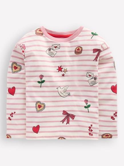 Mini Boden Kids' Relaxed Breton Cotton Top, Pink, Pink