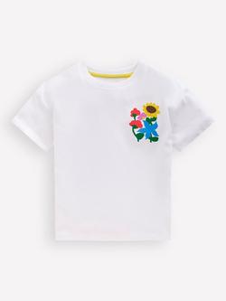 Mini Boden Kids' Printed T-Shirt, White Flowers, White Flowers