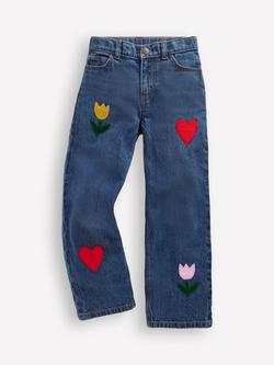 Mini Boden Kids' Relaxed Embroidered Jeans, Blue, Blue