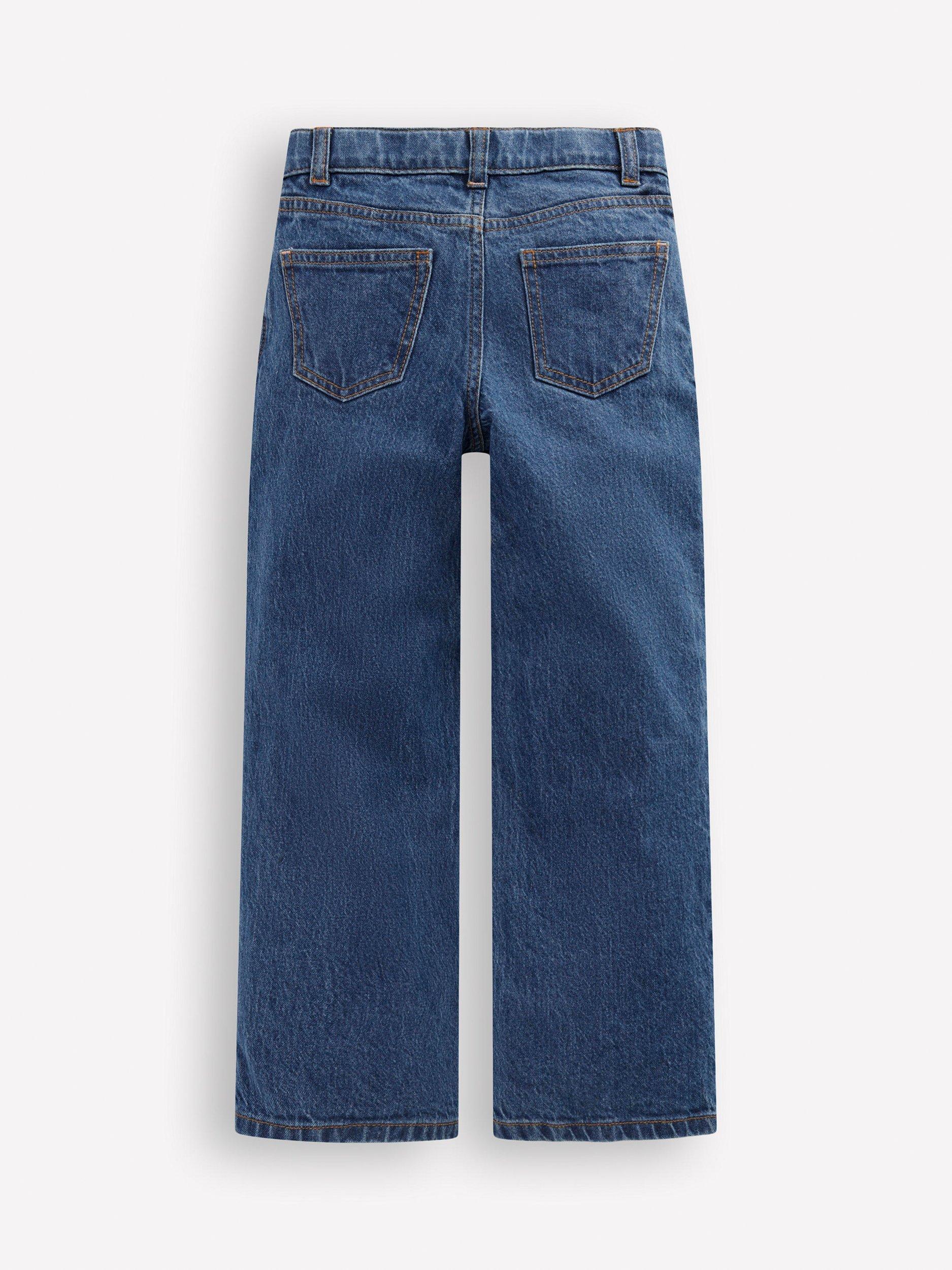 Product image 2 of 4, which shows Mini Boden Kids' Relaxed Embroidered Jeans, Blue, 2-3 years