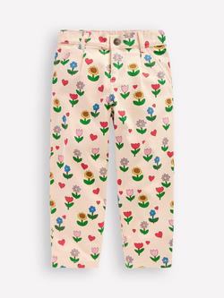 Mini Boden Kids' Floral Pleat Jeans, Ivory/Multi, Ivory/Multi