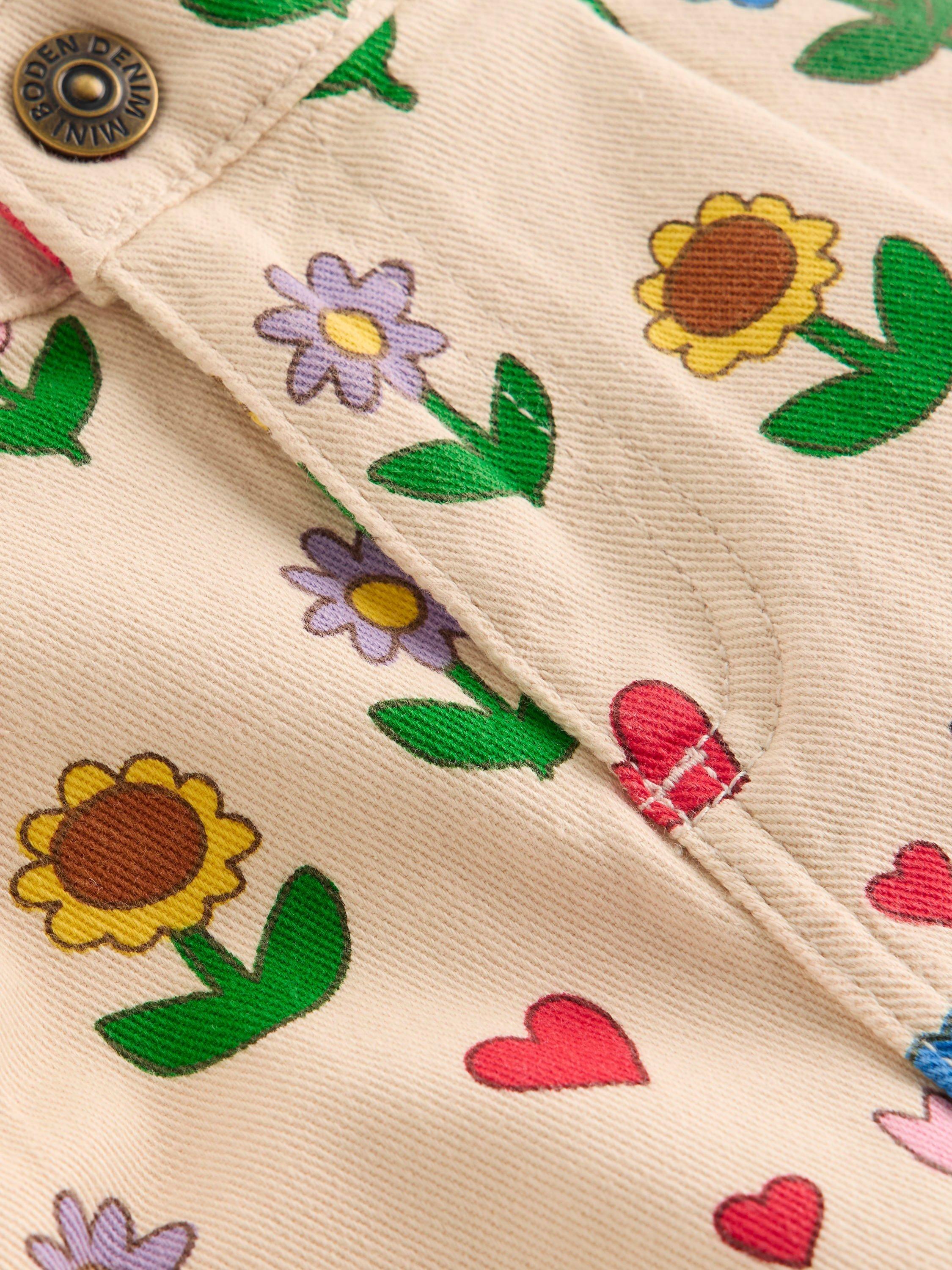 Product image 3 of 3, which shows Mini Boden Kids' Floral Pleat Jeans, Ivory/Multi, 2-3 years