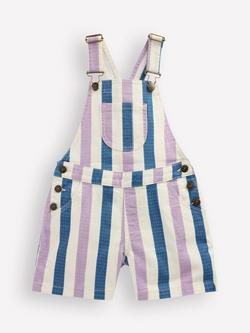 Mini Boden Kids' Short Striped Dungarees, Purple/Navy, Purple/Navy