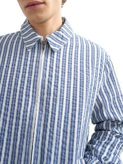 Topman Harrington Stripe Textured Jacket, Blue Stripe - view 2, Blue Stripe