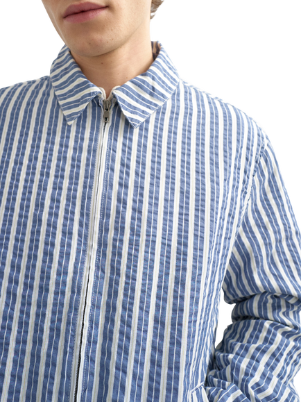 Topman Harrington Stripe Textured Jacket, Blue Stripe - view 2, Blue Stripe