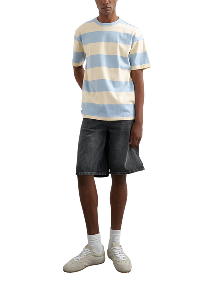 Topman Fine Knit Striped Stretch Cotton T-Shirt, Blue/Cream, Blue & Cream Stripe