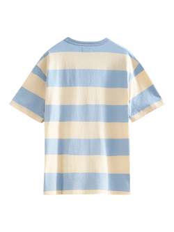 Topman Fine Knit Striped Stretch Cotton T-Shirt, Blue/Cream - view 2, Blue & Cream Stripe
