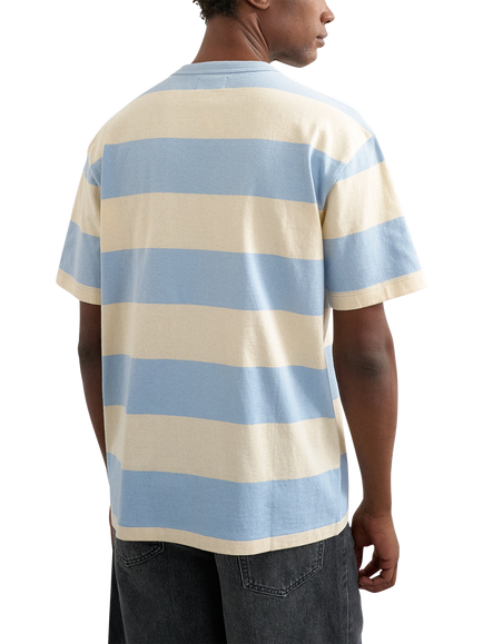 Topman Fine Knit Striped Stretch Cotton T-Shirt, Blue/Cream - view 2, Blue & Cream Stripe