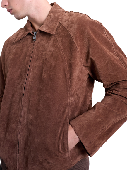 Topman Suede Zip Up Jacket, Rust, Rust