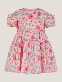 Monsoon Baby Puff Sleeve Jacquard Floral Dress, Natural/Multi, Natural/Multi